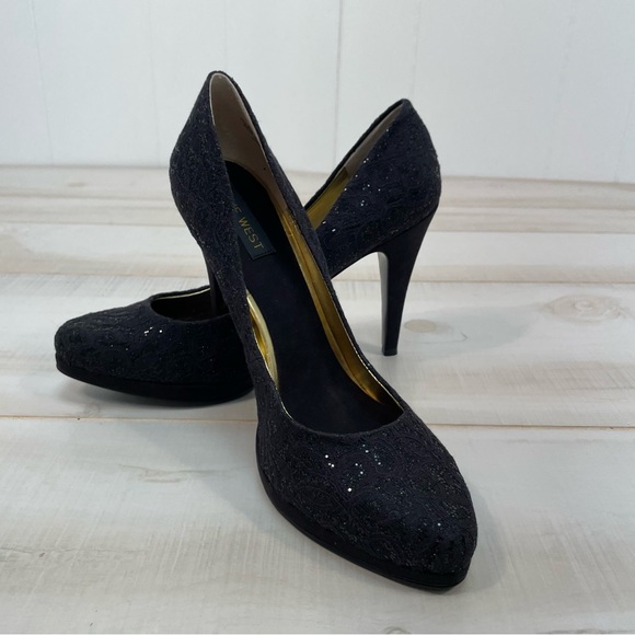 NIB Nine West Rocha Black On Black Platform Heels Sz 8.5 - Picture 3 of 11